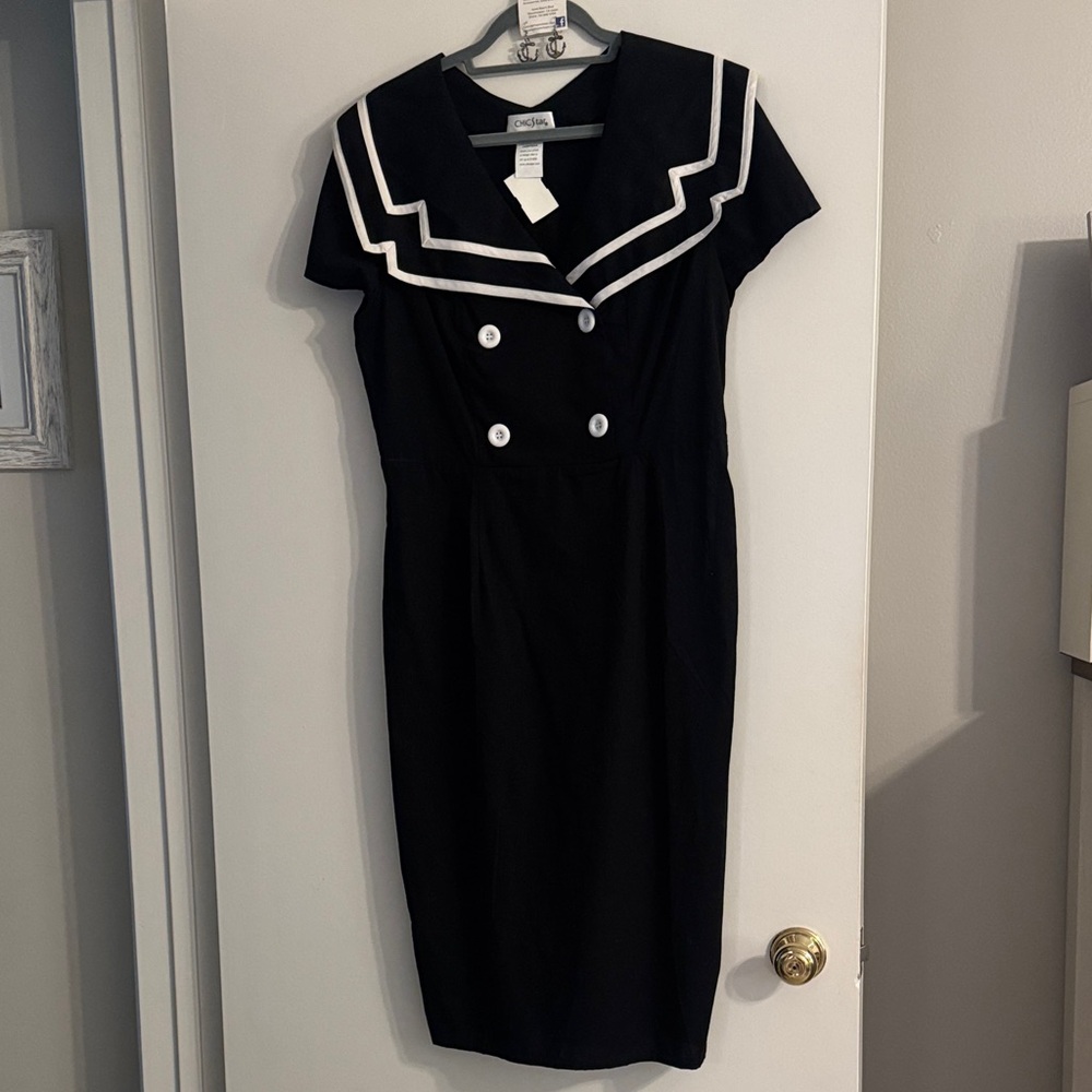 Black and White Nautical Midi Dress.  Pinup Retro Vintage 42 (XL)